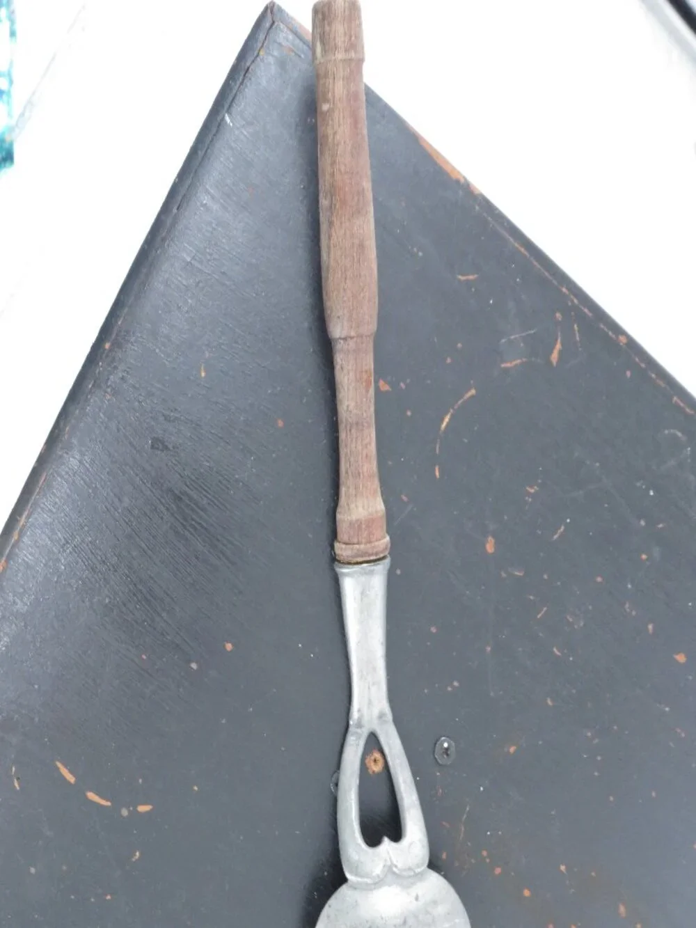Vintage Cast Aluminum Ice Cream Scoop Wood Handle Metal Spoon Silver One Size